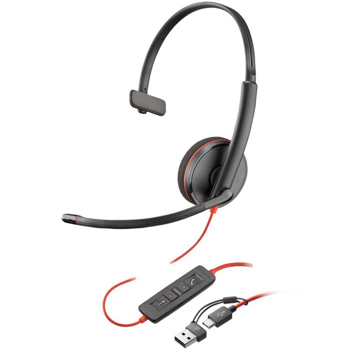Poly Blackwire 3210 Monoaural USB-C con Adaptador USB-A